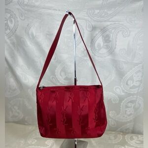 3188: Vintage YSL Red Monogram Satin Jacquard Shoulder Bag